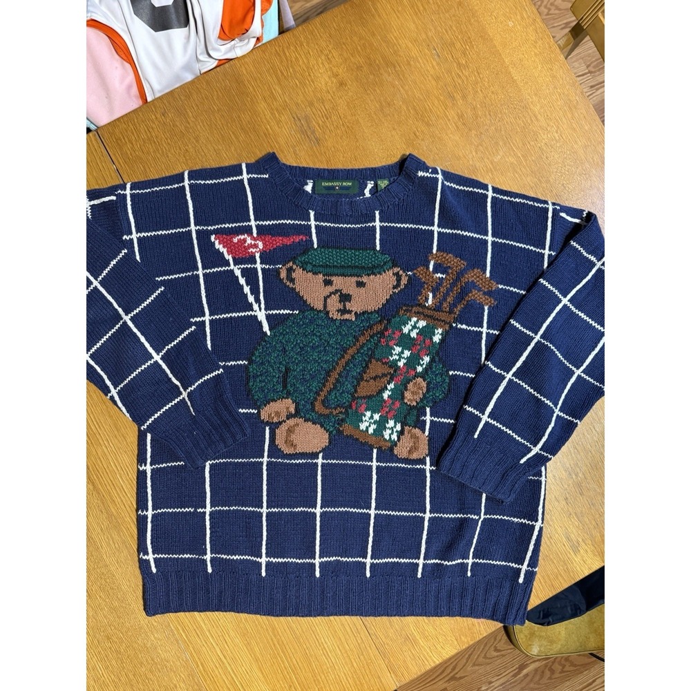Vtg‎ Embassy Row GolfBear Knit Sweater Size XL Linen Cotton Blend Preppy RARE - Picture 2 of 7